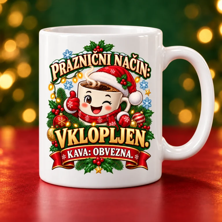 Božična keramična skodelica »Praznični način vklopljen«