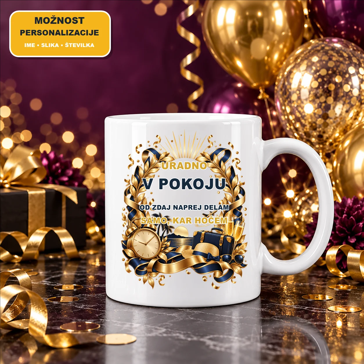 Keramična skodelica 11 oz »Uradno v pokoju« – mockup Keramična skodelica 11 oz »Uradno v pokoju«
