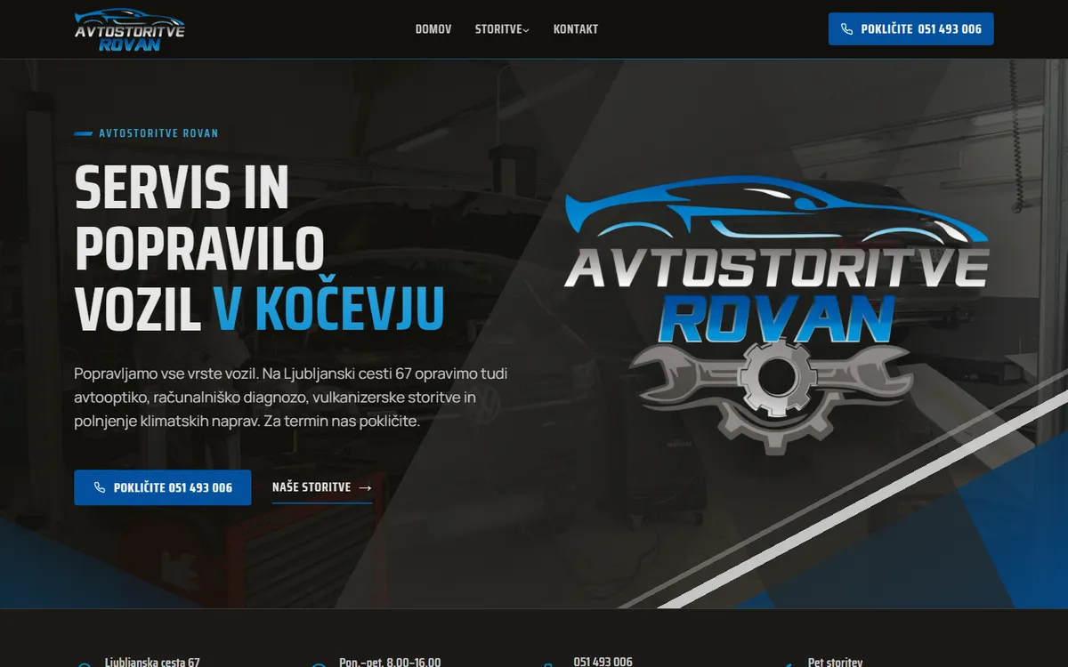 Naslovnica spletne strani avtostoritve-rovan.si